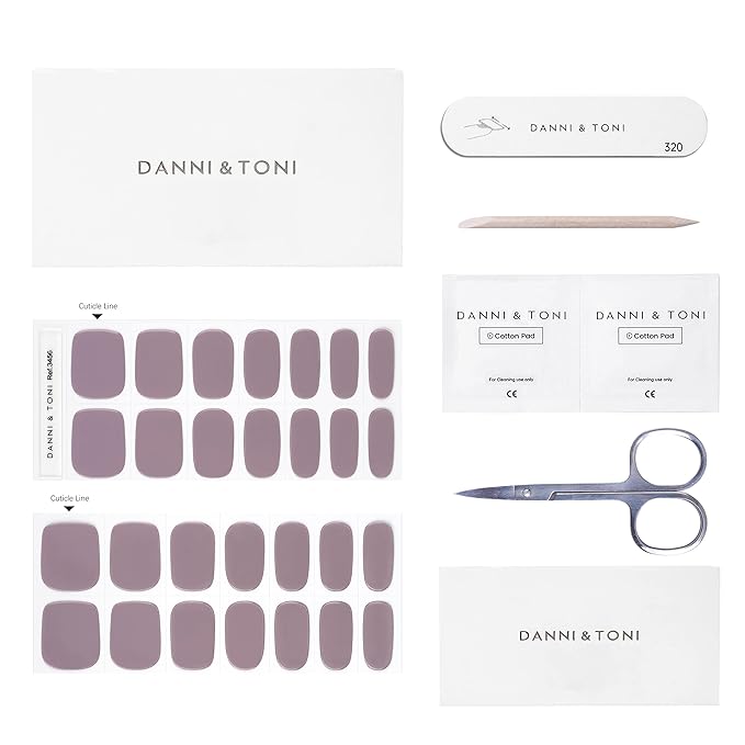 DANNI & TONI Semi Cured Gel Nail Strips Grey-Purple (Subdued Sangria) Gel Nail Stickers Semi Cured Nail Polish Wraps 28 Stickers