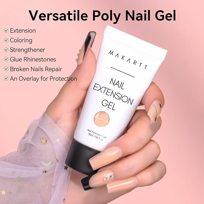 Makartt Hema-Free Poly Nail Gel Set: Nude & Dark Almond Gel Builder for Extension Neutral Colors Nail Strengthener 3D Diy Hard Gel for Nails Manicures Home Salon-2PCs 30ML