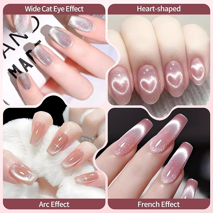 4 Pcs Cat Eye Magnet Set – Red Dual-Ended Nail Magnet With Round Bead, 2 Heart Nail Magnets for Nail Art, and Black Magnetic Bead-Pickup Pen, Magnet for Cat Eye Gel Polish DIY Nail Designs