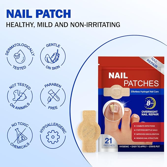 Fungal Nail Patches 42 PCS, Toenail Treatment Extra Strength 8-Hour Overnight Nail Fast Acting Repair Effortless Hydrogel Nail Care and Repair for Damaged Nails Overnight Renewal for Men and Women