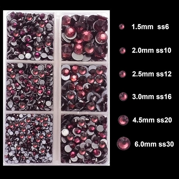 4000Pcs Mixed Size Hot Fix Round Crystals Gems Glass Stones Hotfix Flat Back Rhinestones (Amethyst)