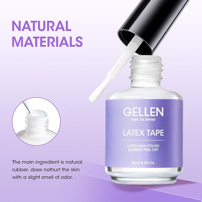 Gellen Latex Tape for Nails, Fast Drying Liquid Latex Nail Polish Barrier Peel off Latex Tape Kit Cuticle Guard for Nail Art Liquid Latex Barrier Protector