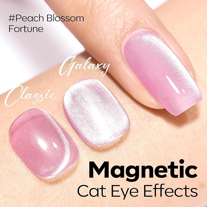 modelones Pink Cat Eye Gel Polish Slik Glitter Holographic Jelly Glass Cat Eye Light Rose Shimmer Reflective Translucent U v Gel Magnetic Valentine Nail Polish 15 ML