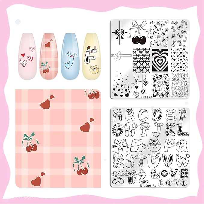 Biutee Nail Stamping Plate 15PCS Nail Stamper Kit Nail Art Stamping Plates Set with Nail Stamper, Scraper & Storage Bag, Nail Stamping Kit Star Bowknot Love Butterfly Leaf Design Template