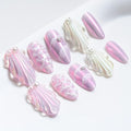 Sun&Beam Nails Handmade Press On Nail Medium Long Almond Oval Pueple White Pearl Shell Fake Tip 3D Design Art Charms Cute with Storage Box 10 Pcs (Purple-XS)