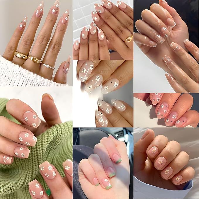 30 Sheets Flower Nail Stickers White 3D Self-Adhesive Floral Nail Stickers for Nail Art Summer Nail Art Stickers Daisy Design Nail Decals for Nail Art for Women