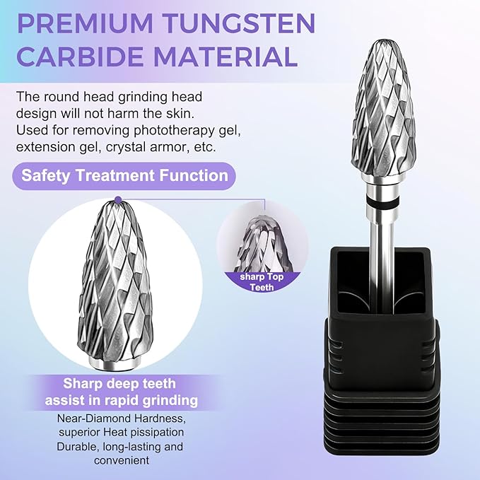 Fantexy 3/32" Carbide Nail Drill Bit - Remove Acrylic Hard Gels Quickly and Safely,Professional Cone Tungsten Drill Bits Set Nail File Acrylic for Manicure,Pedicure,Cuticle Cleaner (Extra Coarse - XC)