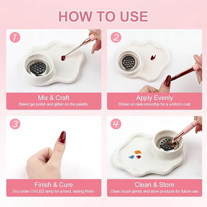 Nail Art Palette with Built-in Brush Washing Cup - 2-in-1 Acrylic Dappen Dish & Monomer Cup for Professional Nail Art & Gel Polish