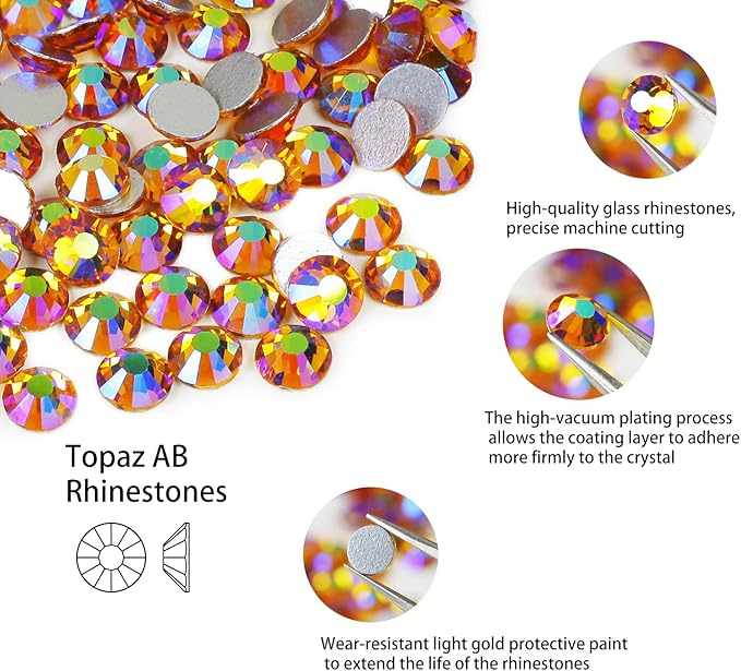 Genie Crystal 1440 PCS Topaz AB Rhinestones SS20, 5mm Yellow Aurora Borealis Flatback Glass Rhinestone for DIY Crafts, Shoes, Dance Costumes, Tumbler, Cup, Makeup, Bling Decoration