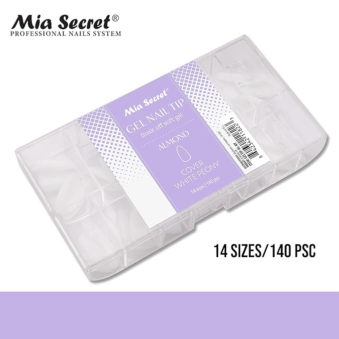 Mia Secret Soak off Soft Gel Nail Tip MADE IN USA for Salon and DIY (White Peony, Almond)