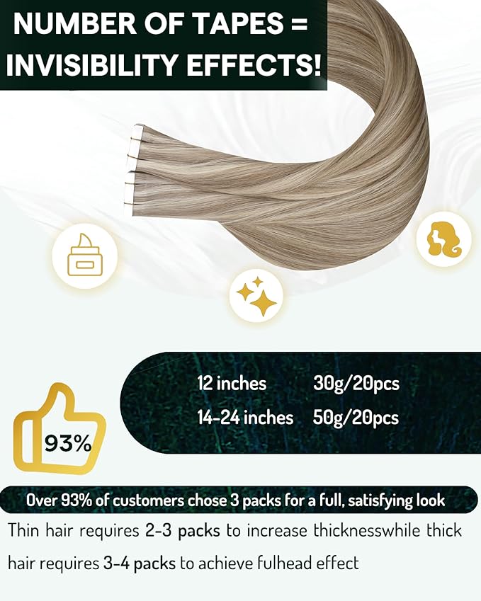 RUNATURE Real Human Hair Tape in Extensions 22 Inch Blonde Tape in Hair Extensions Grey Blonde Mix Platinum Blonde Long Hair Extensions Tape ins Remy Human Hair Extension Tape ins 50g 20pcs