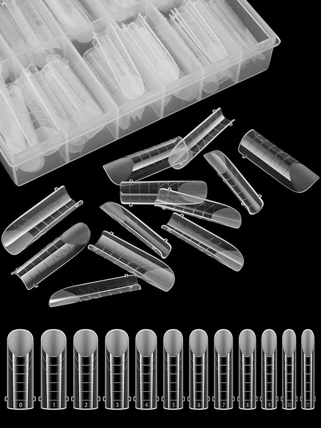 EBANKU 120Pcs Matte Dual Nail Forms, Clear Poly Gel Nail Molds Square Full Cover Coffin Nail Tips Extension Forms 12 Sizes for Gel Manicure Nail Art Design Salon&DIY