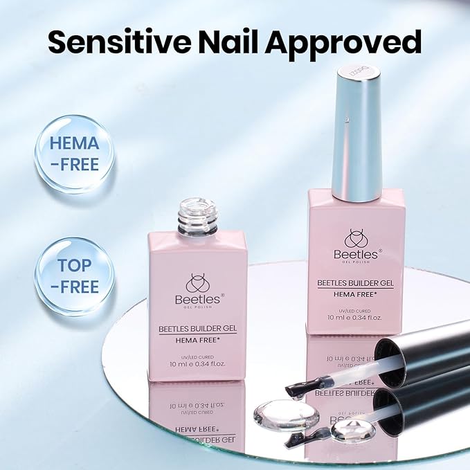 Beetles HEMA-FREE & TPO FREE Builder Nail Gel- Sheer Breeze 2 Pcs Strengthening Nails Building Apex & Extension for Beginner DIY Salon at Home,Clear Builder Gels with Nail Brush UV & LED Lamp Needed