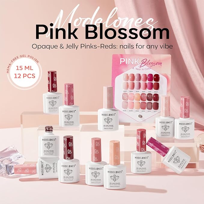 modelones 12Pcs 15ML Gel Nail Polish Set , Same Color Same Bottle Jelly Nude Pink Red Beige Skin Tones Neutral Brown Hema-free Gel Polish Kit 2026 Spring Soak Off Gel Polish Set Manicure Nail Art DIY