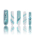 LOVFUL Press on Nails Breakfast at| Handmade with Full Covered Crystals| Reusable Fake Nails| Square Mid length 1.7in| H41-S