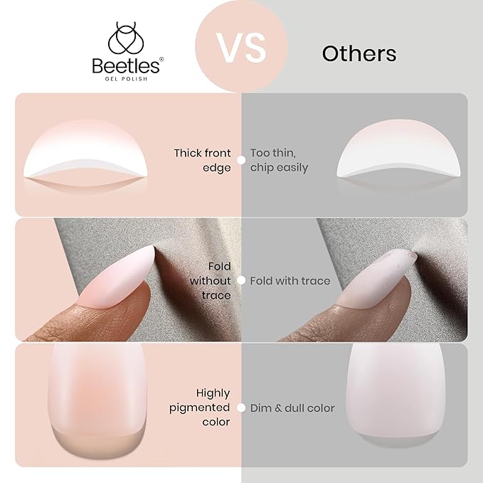 Beetles Ombre Short Almond Press on Nails 224 Pcs Gel Nail Tips, Peach Press ons Pre-applied Primer & Base Coat Glue on Nail Tips, No Need to File Fake Nails DIY Nails Gifts for Women