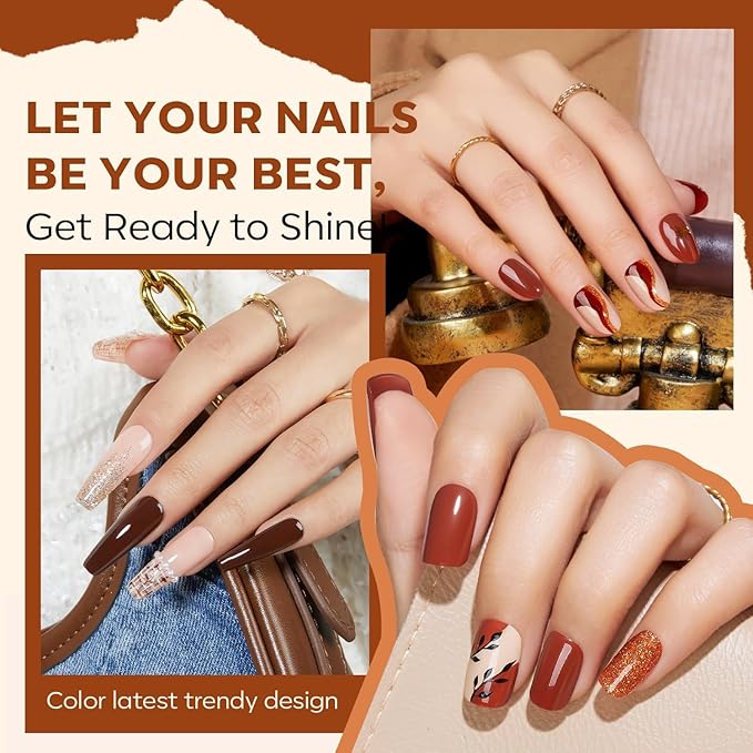 modelones Gel Nail Polish Set, 6 Colors 2026 Winter Neutral Nude Brown Gel Polish Maroon Caramel Burgundy Champane Gold Glitter Nail Polish Cherry Mocha Soak OFF LED DIY Kit Gift