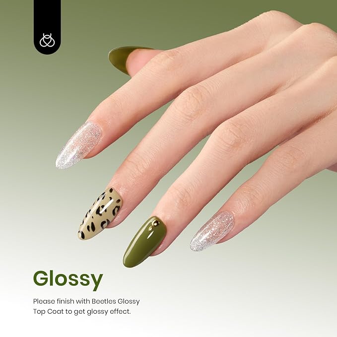 Beetles Olive Green Gel Nail Polish, 15ML Army Green Earth Tone St Patricks Day Gel Nail Polish, Long Lasting Soak Off Manicure for DIY Spring Nails Art