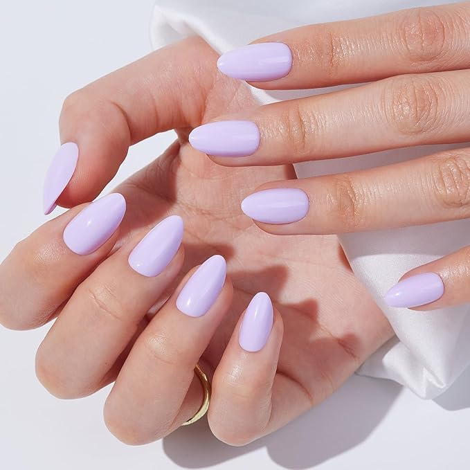 Press On Nails Short Almond - Findigit Taro Purple Press on Nails Soft Gel Stick On Nail with Nail Glue, Fit Natural Reusable Glue On Nails 16 Sizes - 32 Nail Kits Taro Purple
