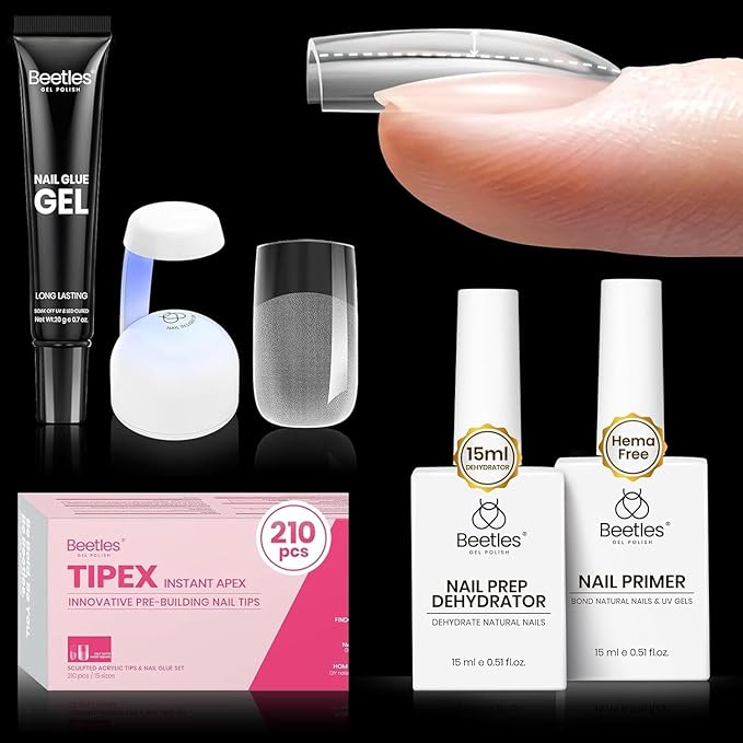 Beetles Tipex Gel Nail Kit Short Square Instant Apex Nail Tips & Beetles 15ml Nail Dehydrator and Primer