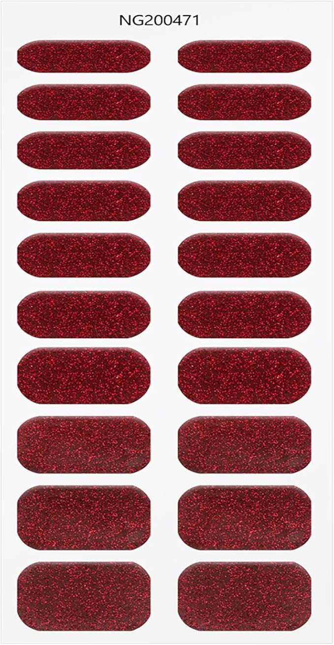 JMEOWIO Gel Nail Stickers Dark Red Glitter Christmas Semi Cured Gel Nail Strips Wraps UV/LED Nails Art Design Decoration Accessories