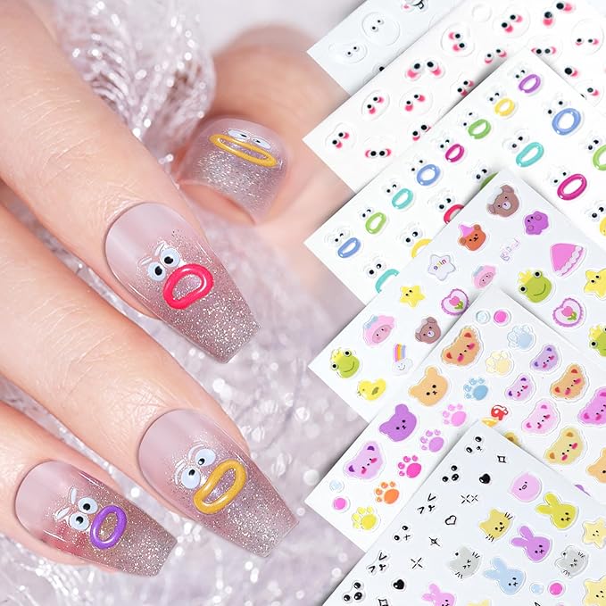 6 Sheets Expression Face Nail Stickers,Weird Mouth Nail Art Sticker,Colorful Cute Animal Monster Eyes Jelly 5D Embossed Art Nail Stickers Designs for Women Girls DIY Nail Art Decoration 807-16