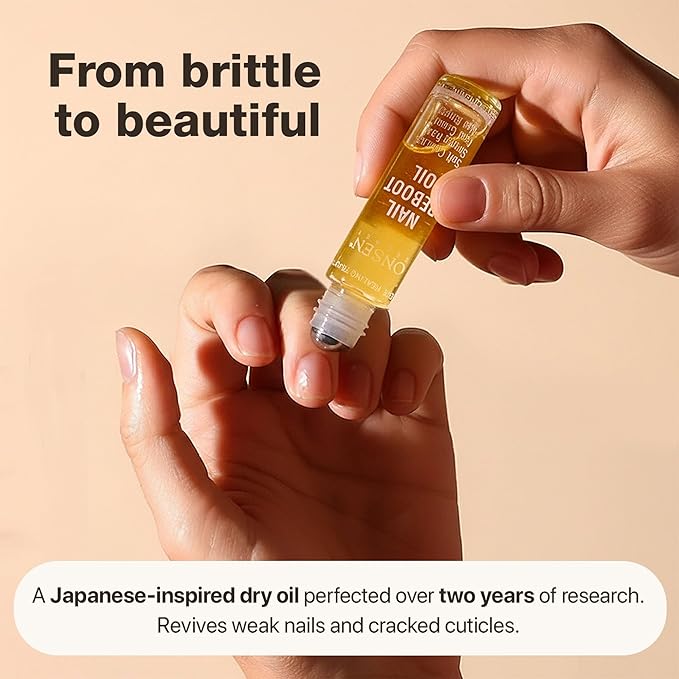Onsen Secret Nail & Cuticle Repair Oil (10ml) - Dry Oil Formula - Japanese Tsubaki, Tea Tree & Jojoba - Strengthens Nails, Repairs Cuticles, Hydrates Skin & Hair - Natural & Vegan