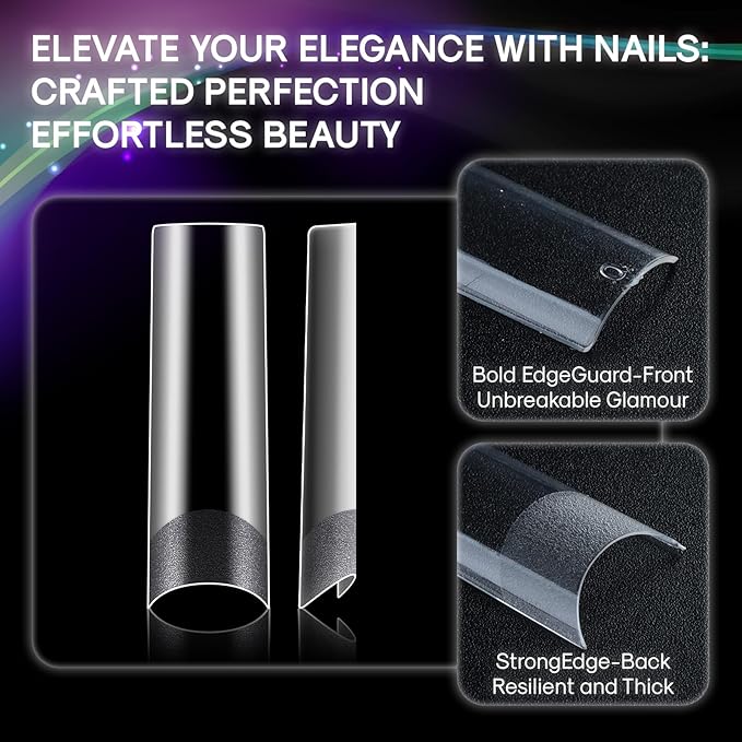 Flattened No C Curve, XXL Square Nail Tips, Half Matte Clear Half Cover Tapered Square Straight Flat Tips for Acrylic Nails Salons Home DIY Extensions(12 Sizes 240PCS)