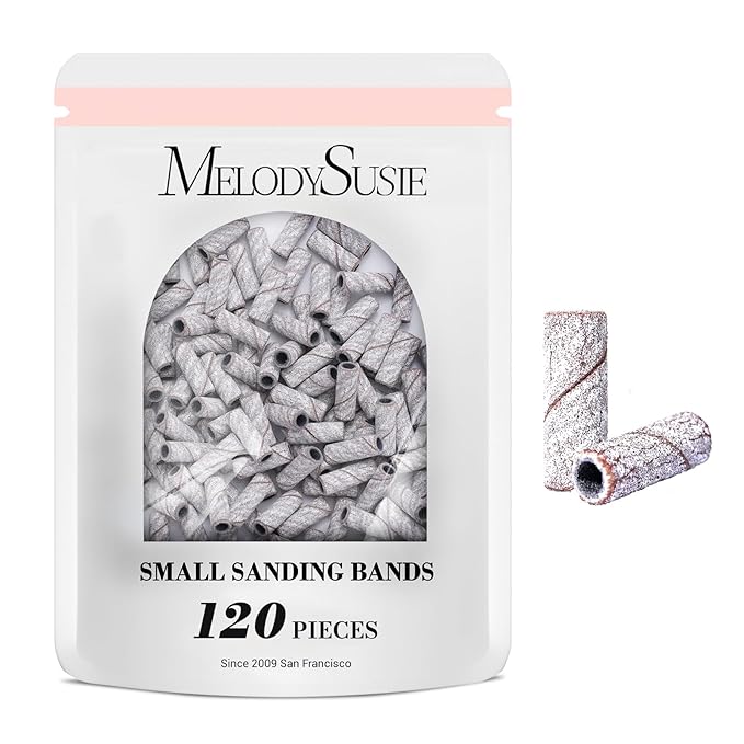 MelodySusie 120 Pcs Nail Drill Bits Small Sanding Bands for 3.1mm Mandrel Bit, 240 Extreme Fine Grit Nail File for Acrylic Nails Gel Manicures and Pedicure, Zebra (Only Sanding Bands)