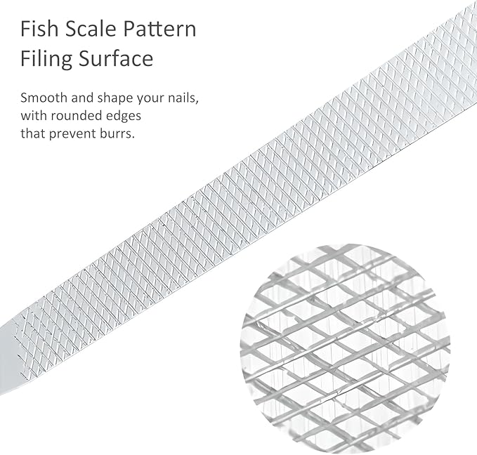 10-Pack Metal Nail Files for Natural Nails - Stainless Steel, Thin, Durable with Curved Sharp Pointed Tip, Double-Sided Manicure and Pedicure Tools