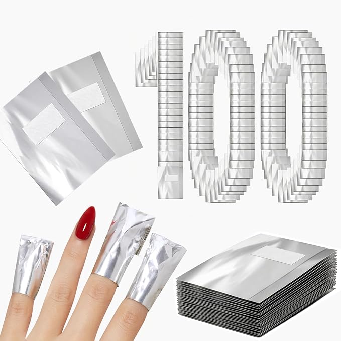 Modelones Nail Polish Remover Foil Wraps, 100 Pcs Pre-Cut Soak Off Gel Nail Remover Wraps with Cotton Pads for Gel & Acrylic Removal, Professional Nail Art for Home, Salon & DIY Use