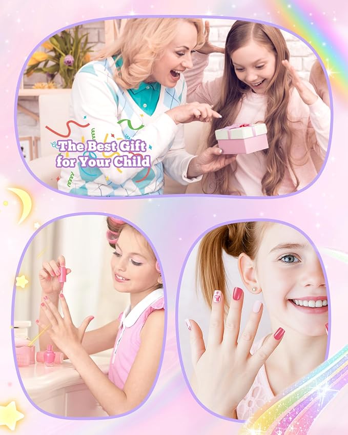 krofaue Kids Nail Tips with Handle - 240Pcs Soft Gel Press on Nails for Girls & Children for Easy DIY Nail Tips Art, 12 Sizes Fingernail Decoration (4-8 years old)