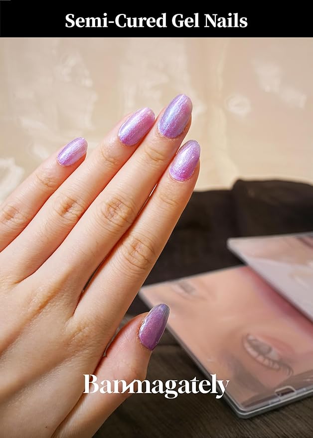 Semi Cured Gel Nail Strips, 20Pcs Long Lasting Salon Quality Wraps, Easy Apply & Remove Gel Nail Stickers with UV Light (Opal Vortex Blue)