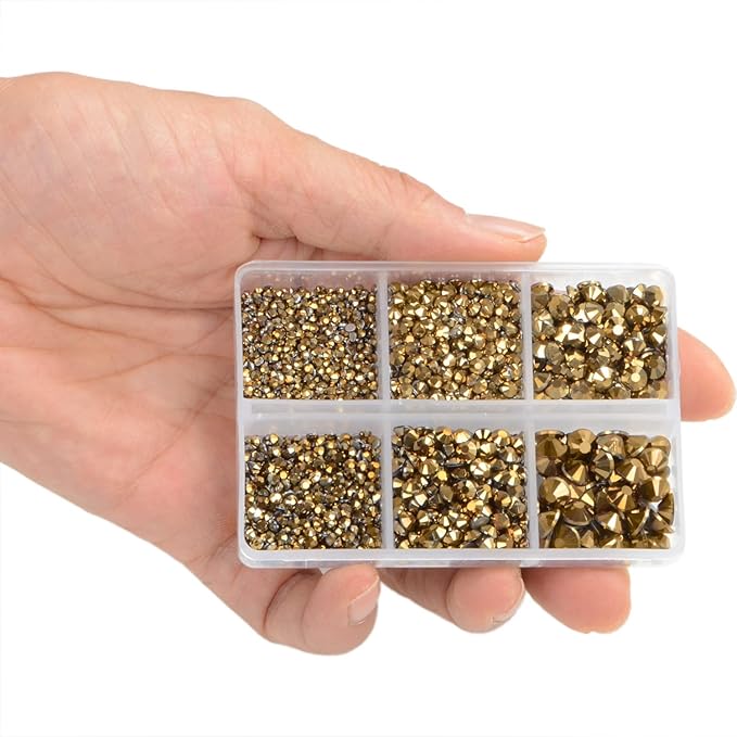 LPBeads 6000 Pieces Metallic Gold and Metallic Silver Non Hotfix Rhinestones 6 Sizes Round Crystal Glass Flat Back Rhinestones with Tweezers and Picking Pen for Nail Art Crafts Clothes Bags DIY