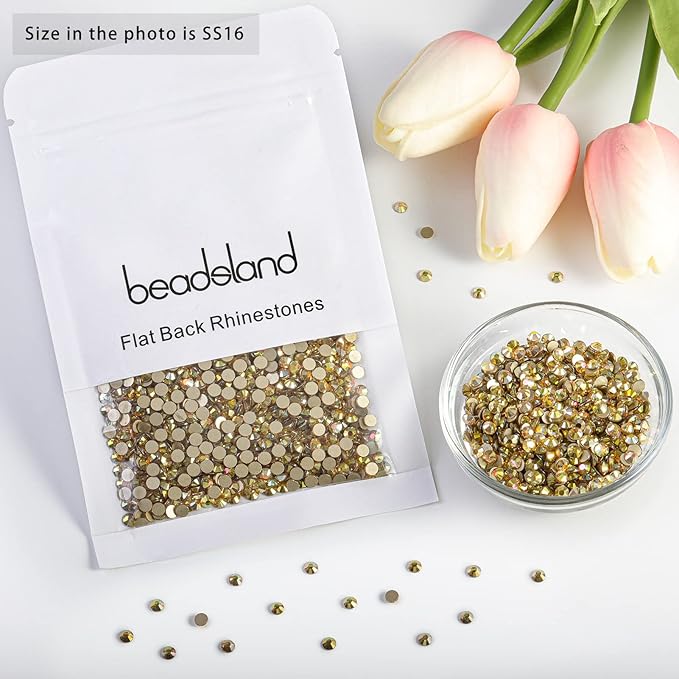 Beadsland 2880pcs Flat Back Crystal Rhinestones Round Gems for Nail Art and Craft Glue Fix,Metal Sunlight,SS16,3.8-4.0mm