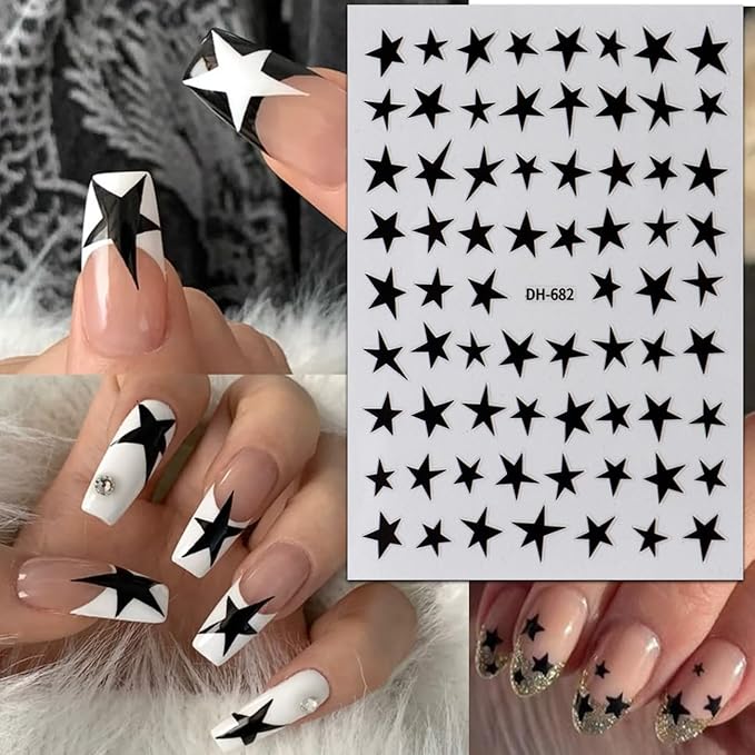 6Sheets Star Nail Art Stickers 3D Nail Decals with Shiny Colorful Five Pointed Star DIY Design Stars-Shaped Nail Adhesive Slider Accessory Manicure Decoration for Women Daily Wear