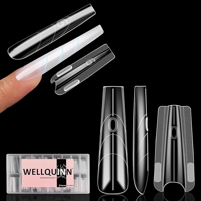 Sandwich Dual Nail Forms, Long Coffin Nail Extensions Nails Mold, No Paper Forms Needed, Quick Polygel Extensions Salon Nail Art Tools 15 Sizes 180pcs