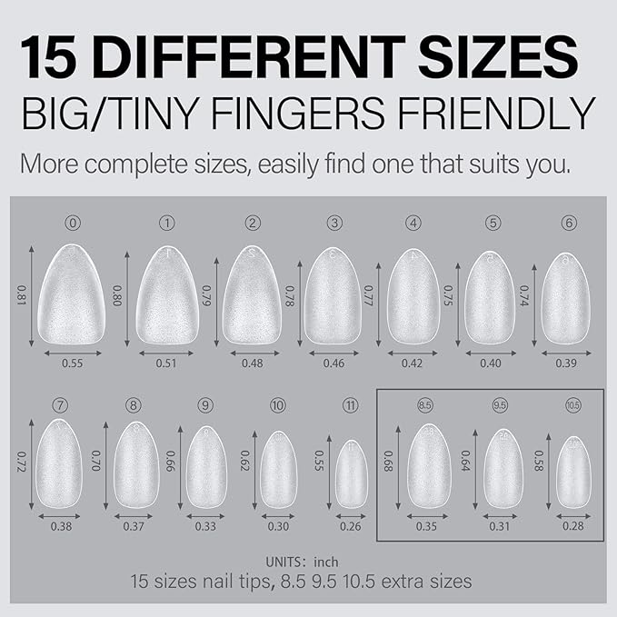 AILLSA Short Almond Nail Tips 450PCS Upgraded Matte Gel Nails Tips No Filed Pre-shaped Soft Full Cover Short Almond Nails Clear False Gelly Nail Tip for Soak Off Nail Extensions 15 Sizes