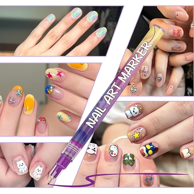 Nail Art Pens Markers Kit - 12 Colors 3D Nail Polish Art Pens Set Design Tools for Girls Women Kids Beginners DIY Painting Nails, Drawing Painting Liner Brush Quick Dry 0.5mm (12 Count (Pack of 1))