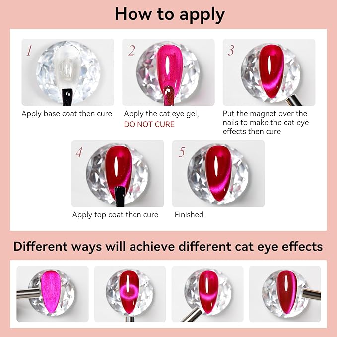 Cat Eye Gel Polish - Holographic Jelly Hot Pink Magnetic Nail Polish With Magnet, Red Color Translucent UV Gel Crystal Manicure Salon DIY for Valentine's Day at Home, 12ml