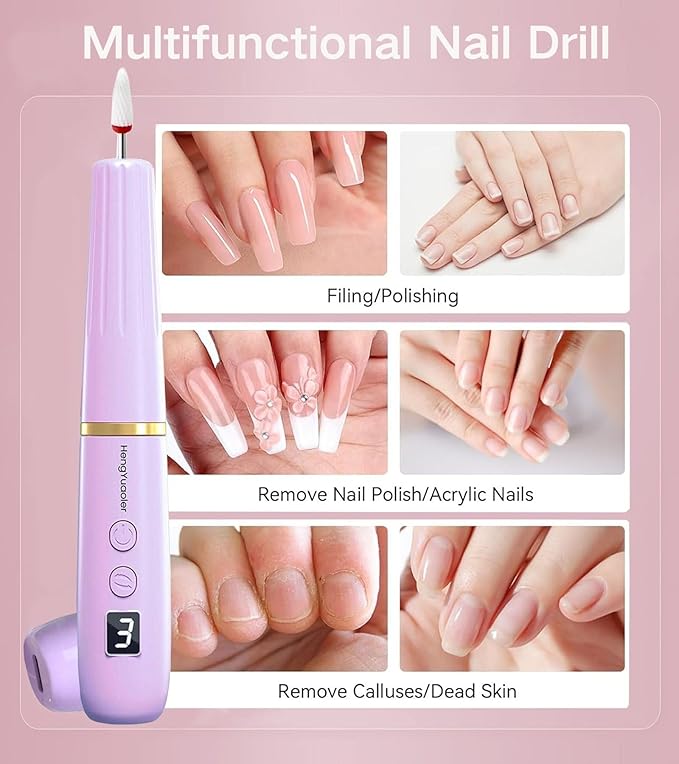 Electric Nail Drill Machine File Efile Set for Acrylic Gel Nails Portable Nail Drill Machine Kit Rechargeable Pedicure Tools for Hand Feet Manicure Pedicure Tools Polishing Set (Purple)