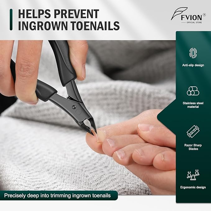 FVION Straight Blade Toenail Clippers, Comfort Handle Ingrown Toe Nail Clippers for Thick Nails for Seniors, Finger Nail Clippers for Adult (Black)