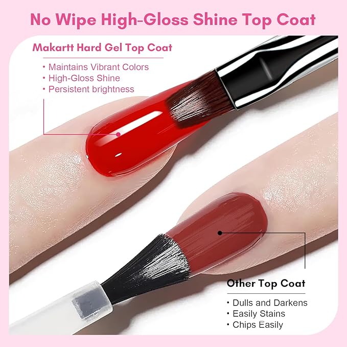 Makartt Hard Gel Top Coat: 3-in-1 Nail Polish Soak-off UV Gel Glossy Finish Long Lasting for Nail Strengthen Nail Charms Rhinestone for Home Salon Manicure Use