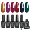 Beetles Gel Nail Polish, 6 Colors Burgundy Red Glitter Gold Green Gel Polish, Soak Off Uv Nail Lamp Cured Holiday Nail Gel DIY Home Manicure Kit Gifts for Women