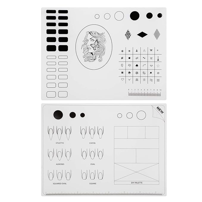 Segbeauty Acrylic Nail Training Mats, 2pcs 16" DIY Silicone Flexible Nail Art Stamping Mats,Nail Gel Polish Coloring Practice Pad, Workspace Manicure Mat Template Sheet, Foldable Table Cover Pad Tool