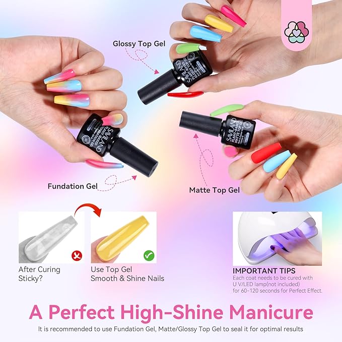 SAVILAND 36 Colors Gel Nail Polish Set: 39 PCS All Season Gel Nail Polish Sheer Glitter Solid Charm Colors with Base Gel Glossy Matte Top Polish Set Christmas Gifts for Manicure Nail Art
