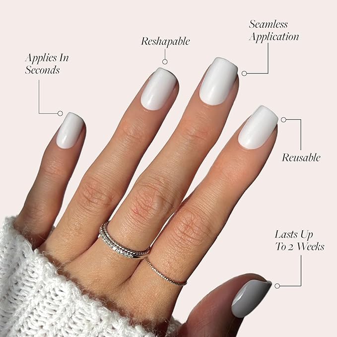 Glamnetic Press On Nails - Lilac Gray Fake Nails | Opaque Pale Light Lilac Gray Short Squoval Fake Nails, Salon Quality | 15 Sizes - 30 Nail Kit with Glue