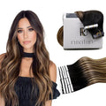 RUNATURE Seamless Tape in Hair Extensions Human Hair Balayage 16 Inch 20Pcs 50G Natural Balack Ombre Brown with Blonde Tape in Extensions Remy Straight Hair Natural Looking in Daily Wearing #1B/4/27
