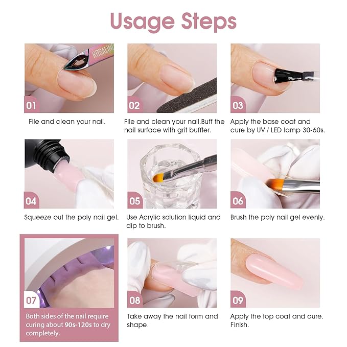 ROSALIND Nude&Clear Poly Extension Gel for Nails, 2 PCS 1oz/30ml Clear Nude Poly Builder Pink Gelfor Gel Nail Extension