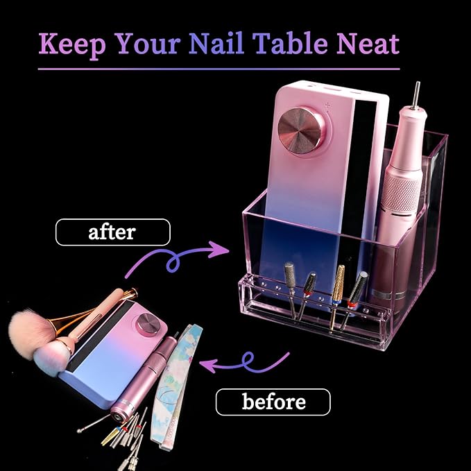 ANGNYA Nail Drill Holder Grinding Bit Storage Box, 10 Holes Transparent Nail Drill Bit Holder Plastic Nail Drill Tool Organizer Manicure Tools Display Box for Nail Tech Supplies(Pink)